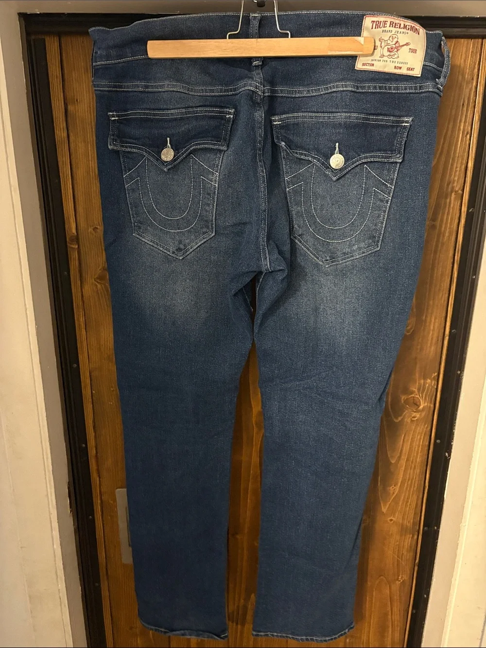 True Religion Men's Straight Leg Jeans in Dark Blue Wash